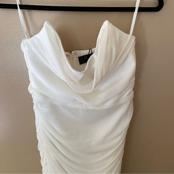 Michael Costello x Revolve India Dress white mesh shirred midi bodycon bustier - Picture 10 of 12